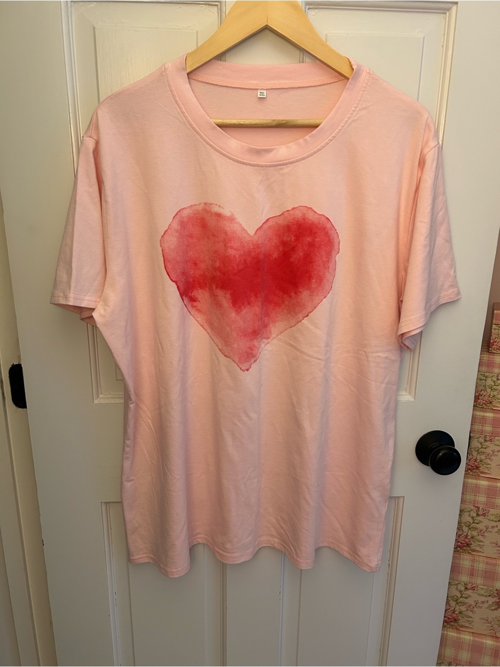 Source Unknown Light Pink Tee with Red Heart Graphic